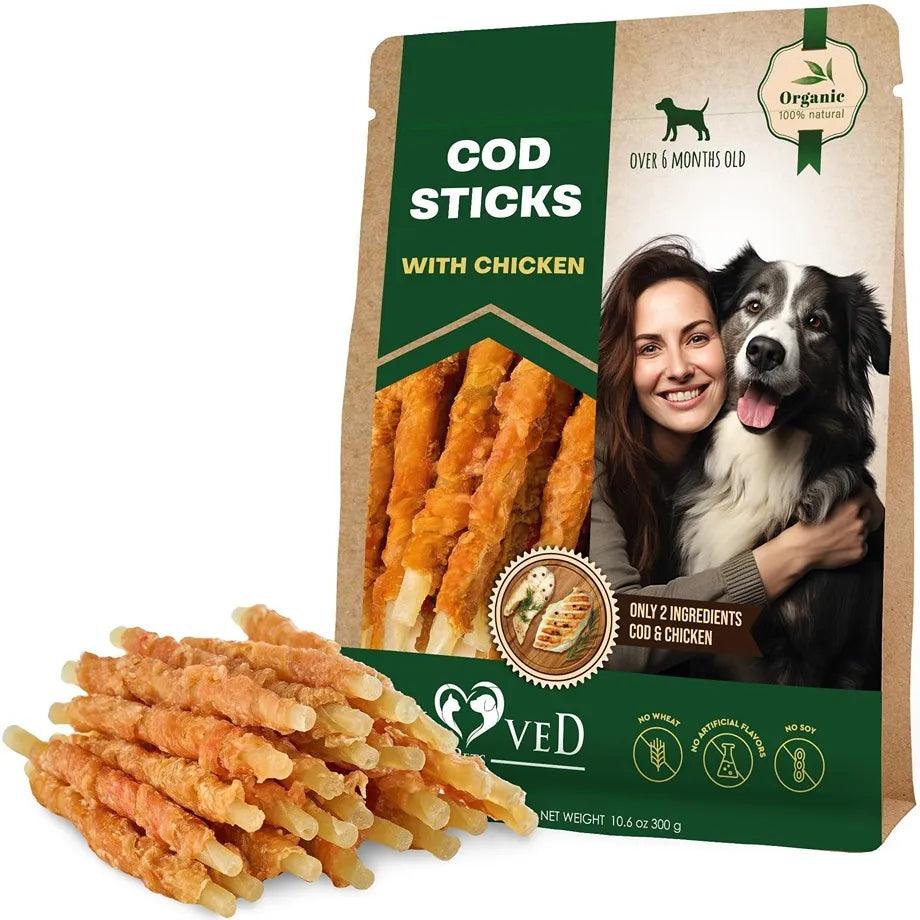 Cod Sticks Dog Treats Chicken Wrapped All Natural Rawhide Free & Grain Free