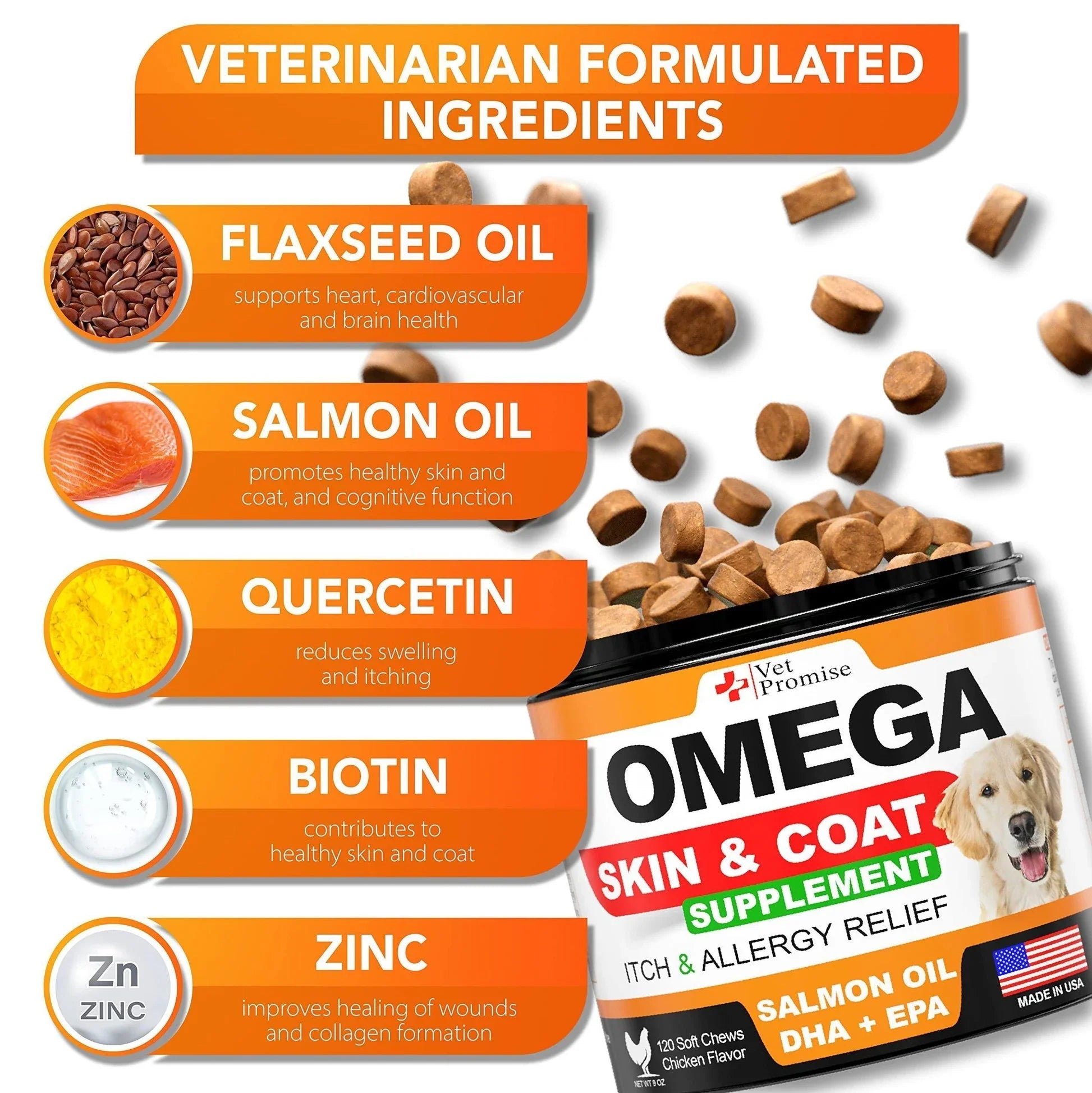 Omega 3 Treats for Dogs All Breeds and Ages Made in USA with Natural