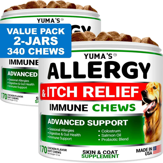 YUMA'S 2 Pack Dog Allergy Relief Chews Dog Itching Skin Relief Treatment